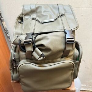 Steve Madden  Olive Green Faux-Leather Backpack with Front Pocket
